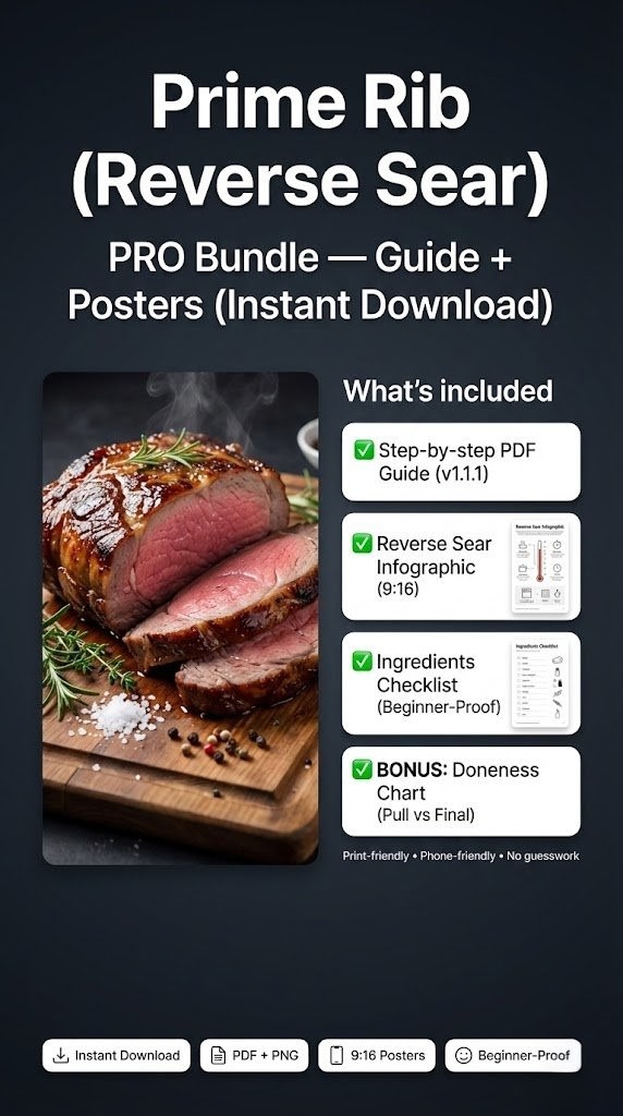 Prime Rib (Reverse Sear) PRO Bundle — PDF Guide + 9:16 Posters (Instant Download) printable digital download preview